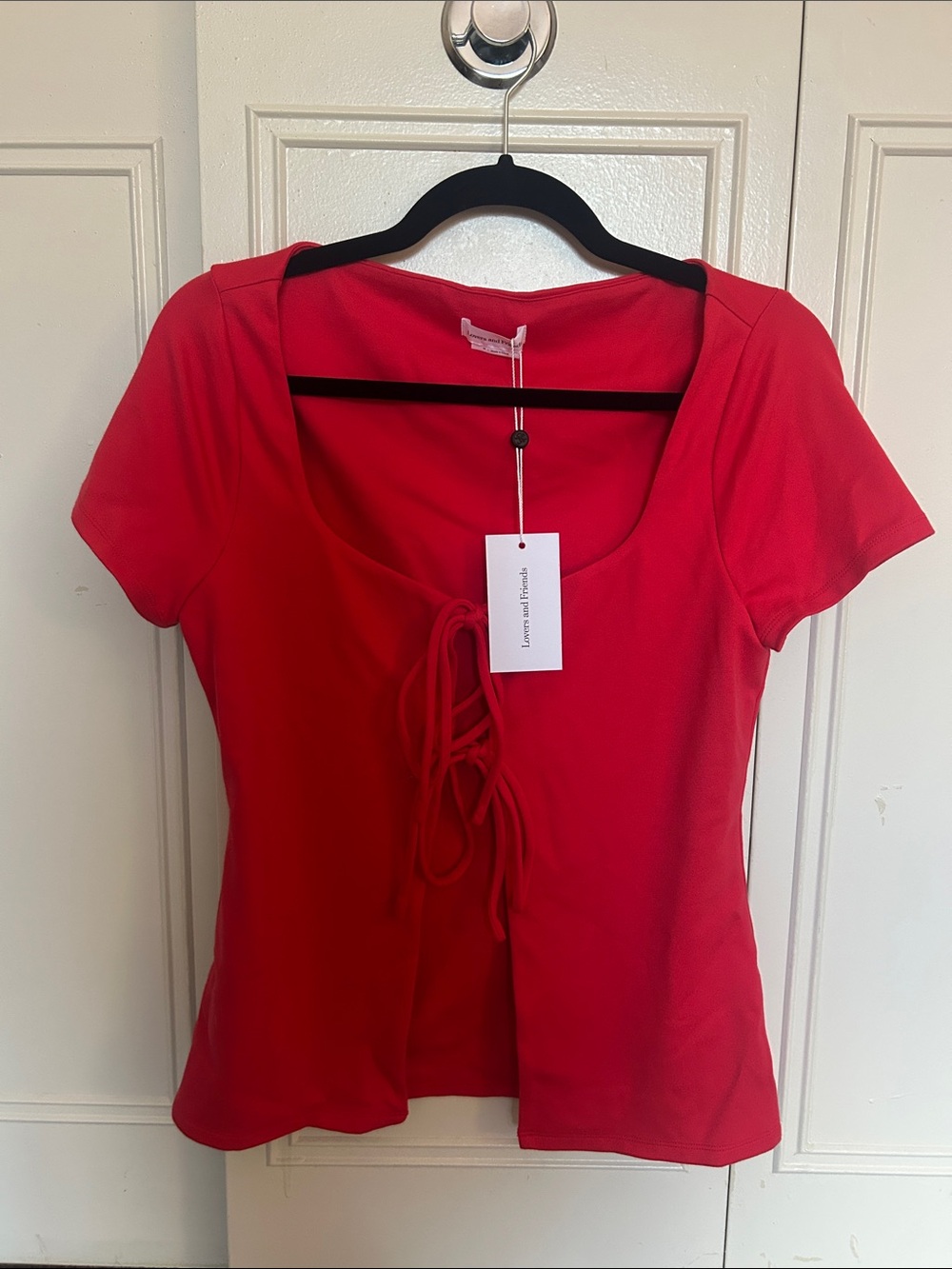 Lovers + Friends Red Lace-Up Scoop Crop Top